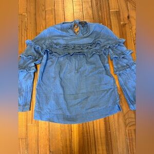 J. Crew Blue Ruffled Denim chambray long sleeve  Top size 2